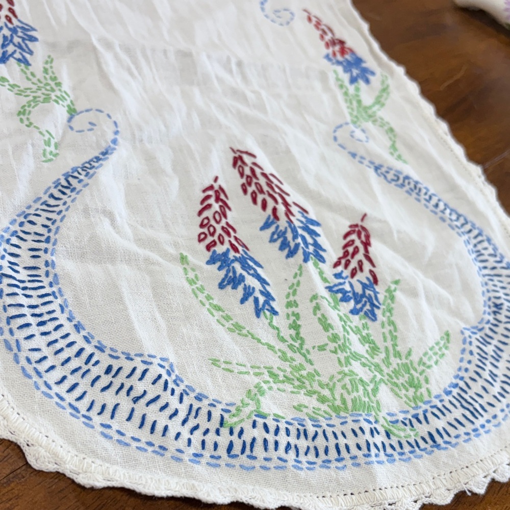 Embroidered Floral Table Runner or dresser scarf